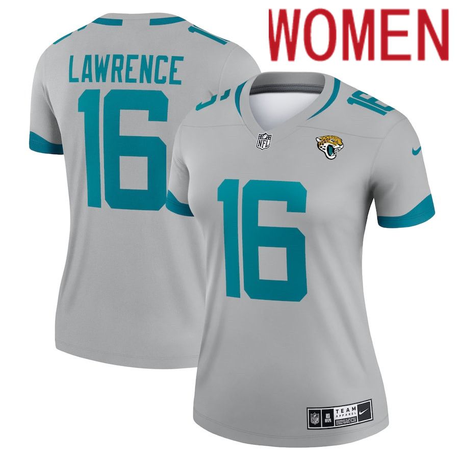 Women Jacksonville Jaguars #16 Trevor Lawrence Nike Grey Inverted Legend NFL Jersey->women nfl jersey->Women Jersey